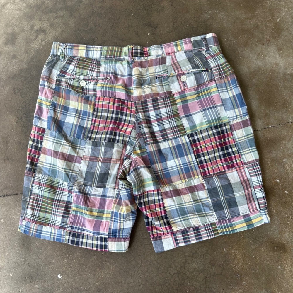 Polo Ralph Lauren Shorts Mens 35 Multicolor Excellent Patchwork Madras Cotton - Picture 2 of 6